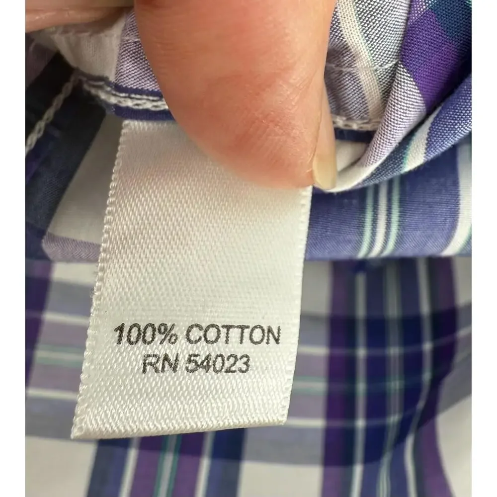 Banana Republic Tropical Blue Plaid Short Sleeve ButtonDown Collar Shirt Medium‎